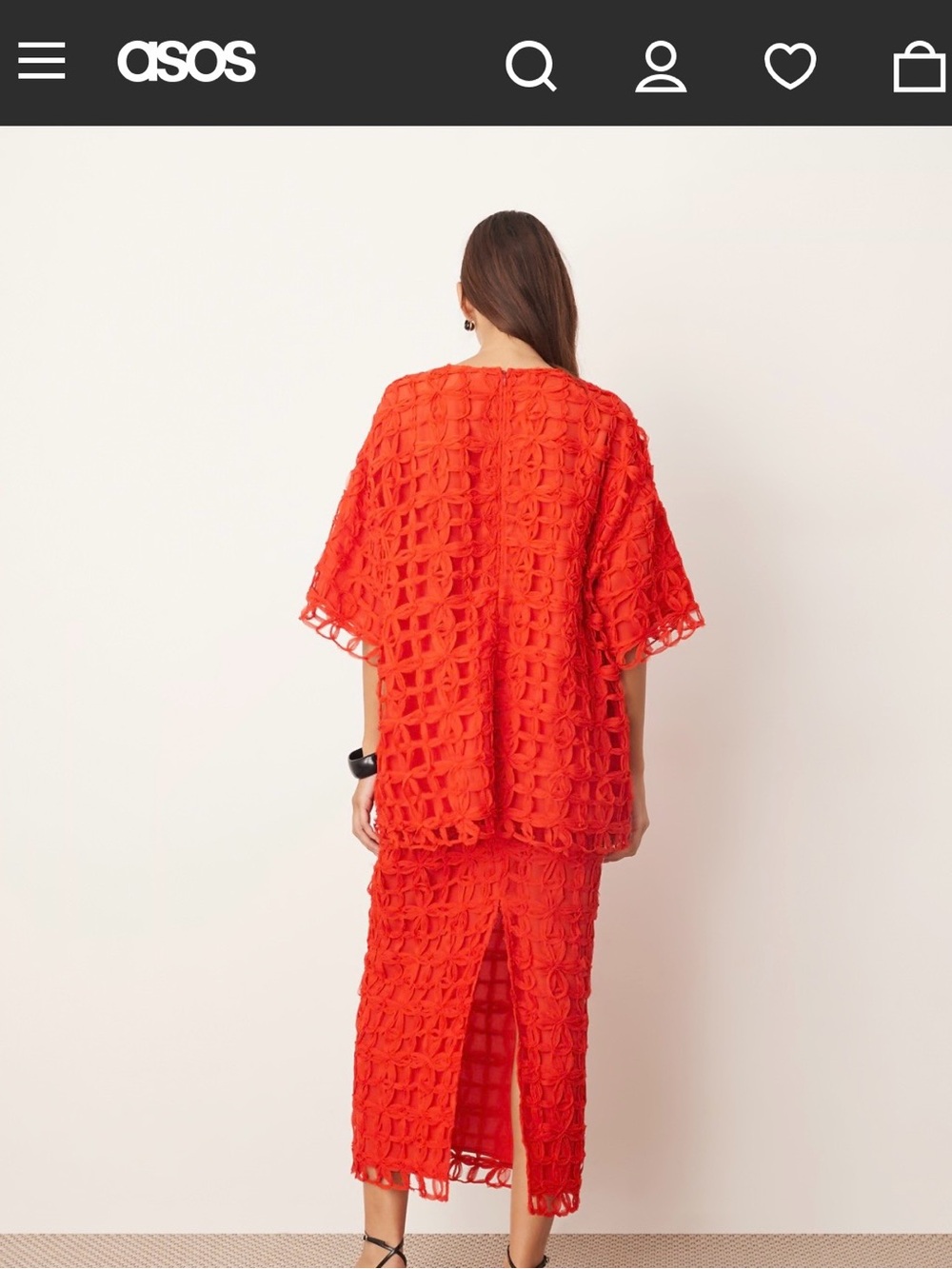 ASOS Orange-Red Crochet Maxi Skirt and Oversized Top - full set - Picture 3 of 3